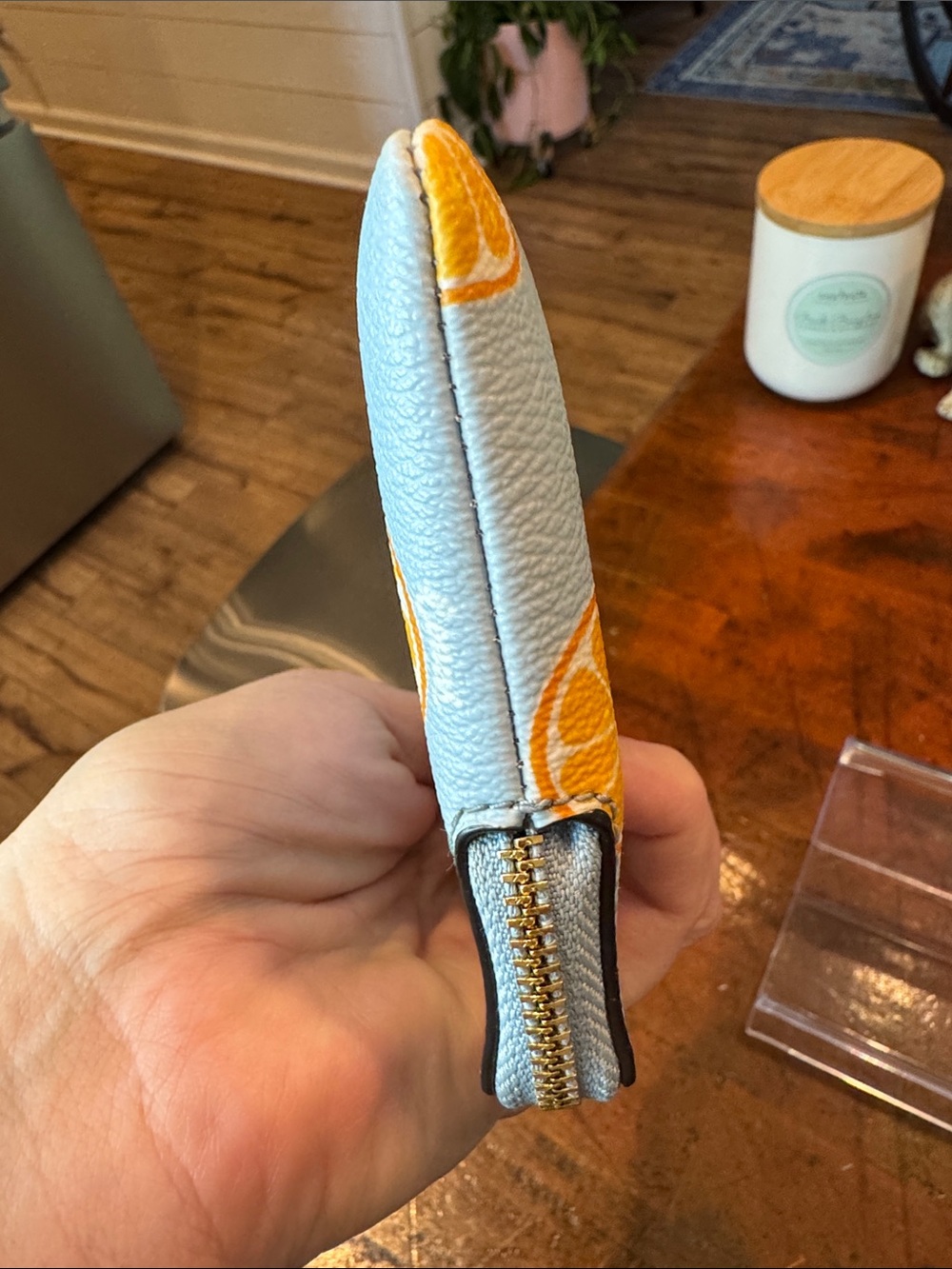 Coach Light Blue Wristlet with Orange Slice Print - Picture 9 of 13